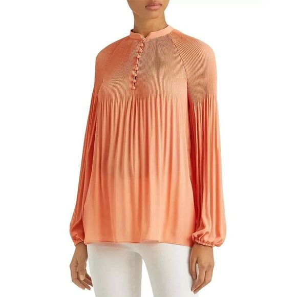 Lauren Ralph Lauren Women's Sz XS Red Pleated Georgette L/S Blouse $135 - Picture 6 of 6